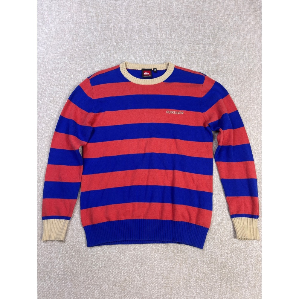 Quiksilver Boys Red Blue Striped Knit Crew Neck Sweater Size 12